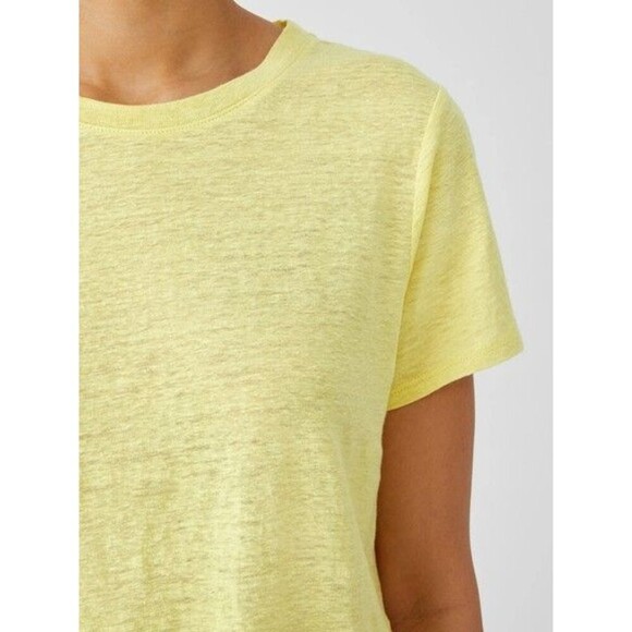 NWT Eileen Fisher 100% Organic Linen Jersey Crew Neck T Shirt Citrus Yellow XXS - Picture 3 of 10
